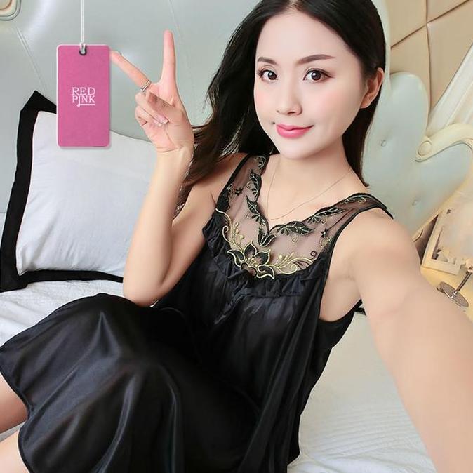 [ Redpink ] Daster Piyama Dress Tidur Homewear Women Dewasa Sexy Menggoda Semi Transparan Front Moti