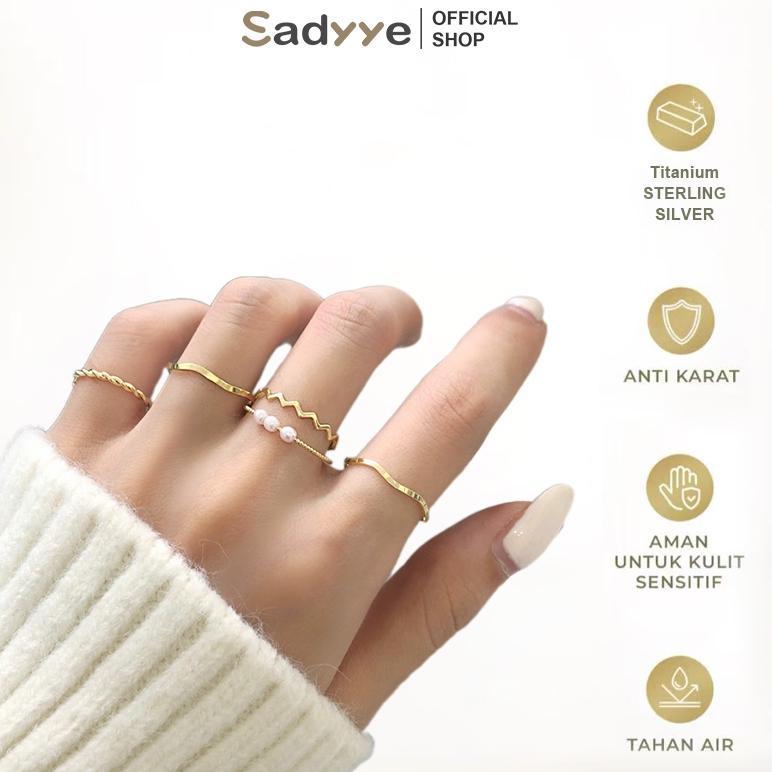MURAH Sadyye Cincin Titanium Wanita 1 Set isi 5PCS Cincin wanita fashion Trendy Berbagai Bentuk