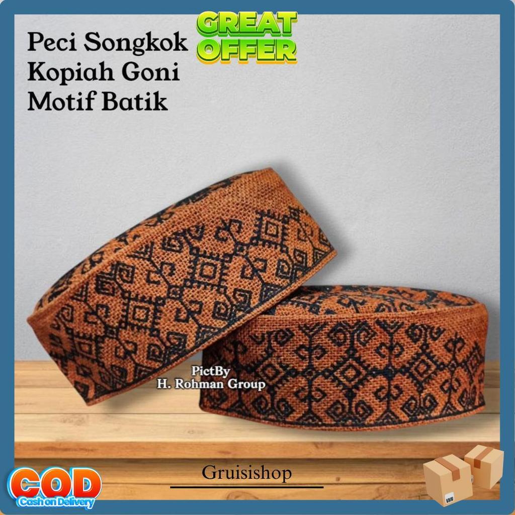 Peci Songkok Goni Motif Batik Warna Natural Original Kualitas Pilihan