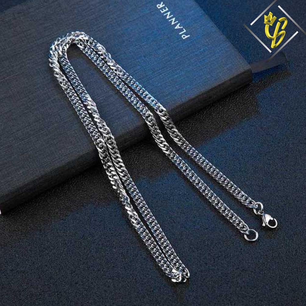 GARANSI KALUNG TITANIUM PRIA ANTI KARAT RANTAI SILVER PERAK EMAS PUTIH ASLI KEREN RANTE COWOK KEREN