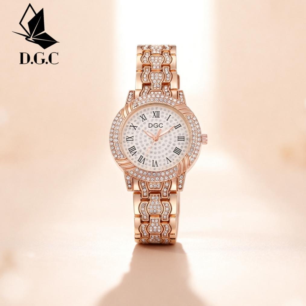 flash sale dgc g196 jam tangan wanita analog quartz berlian angka romawi rantai alloy fashion jam ta