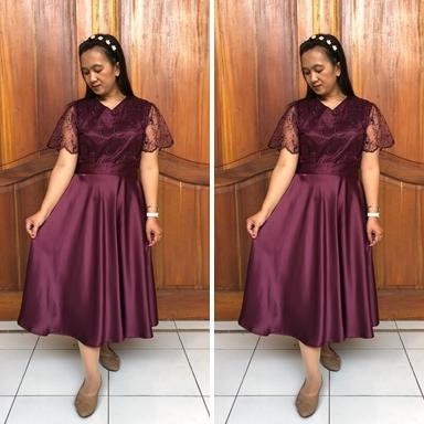 Tahan Lama Dress Kombinasi Brukat Payung Satin Mewah Xs-5Xl