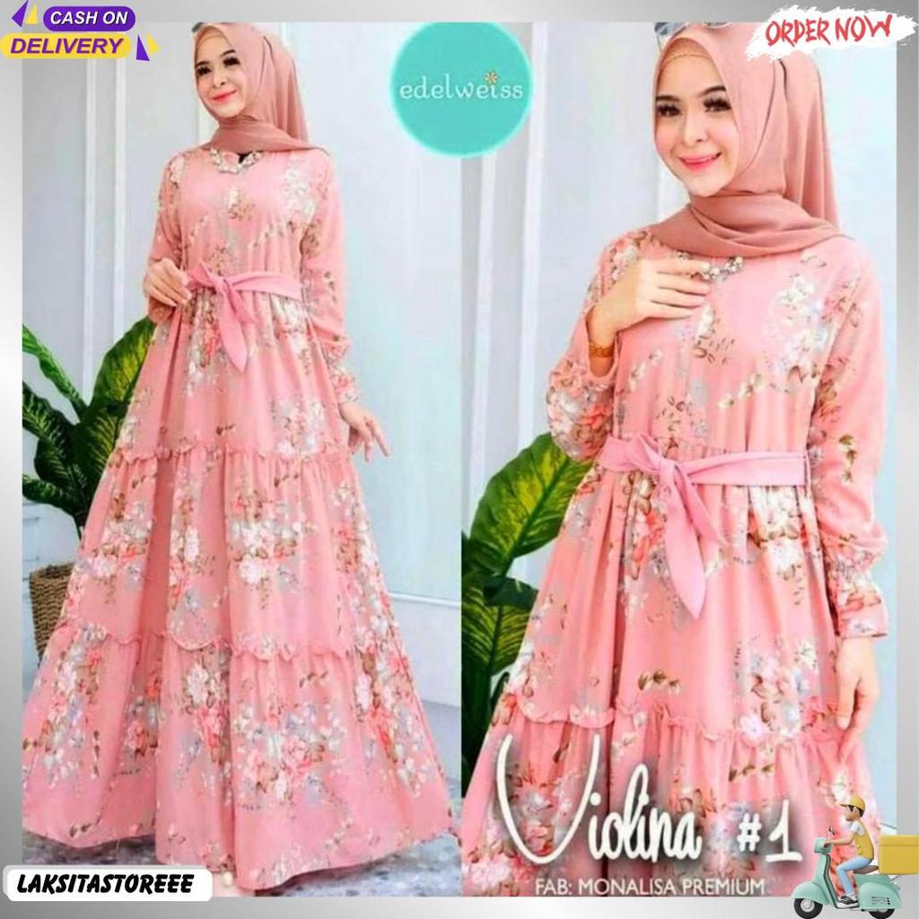 Gamis Bunga Sakura Katun Terbaru Busui Fashion Muslim Syari Kekinian Termurah Remaja Dewasa Original