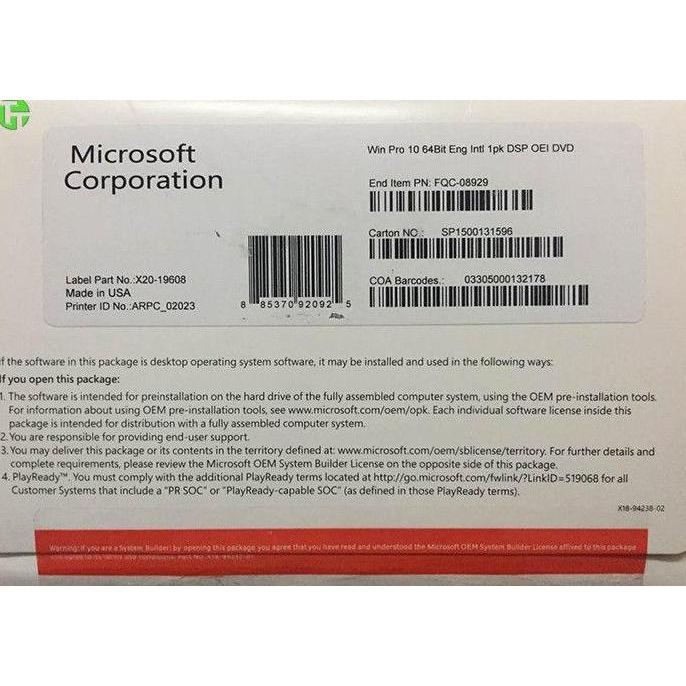 Windows 10 Professional 64 Bit OEM