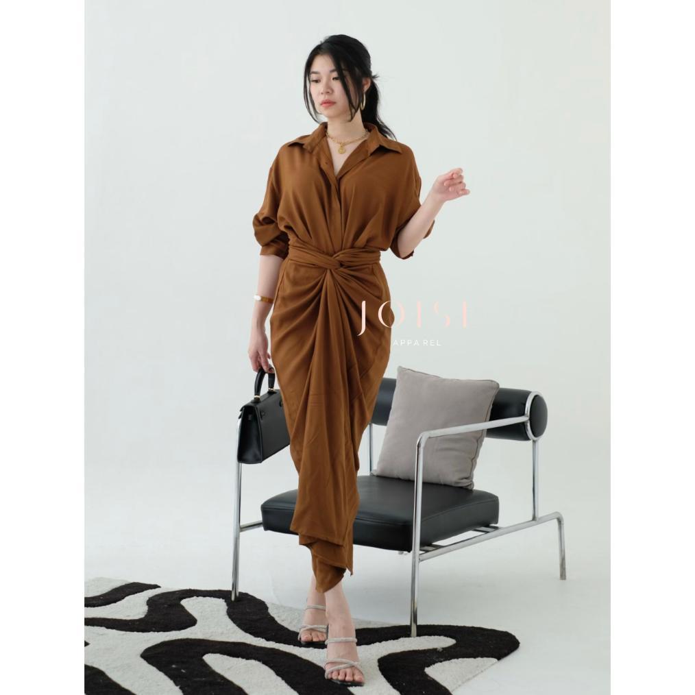 Disc Joise - Kylie Wrap 3In1 Shirt Dress Tali Maxi / Dress Panjang Lilit / Dress Wanita Polos