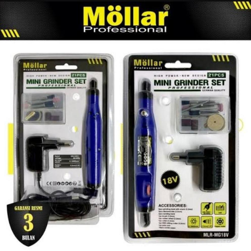 MOLLAR MG18v Mini Grinder Tuner 18V Set 10 pcs Variable Speed With Adaptor ready