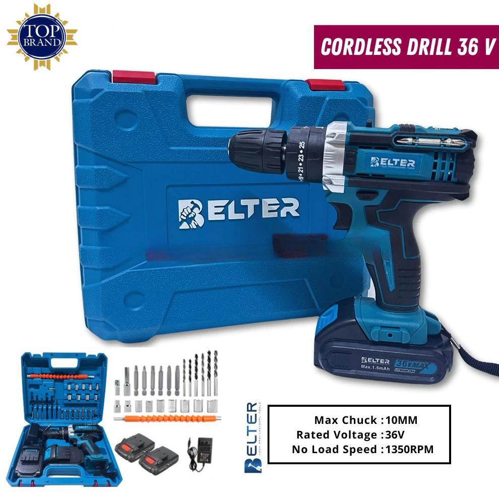 BELTER Mesin Bor Baterai Cas 36 Volt Cordless Drill 36v Set Bor Tembok Batre Lengkap Setara makita o