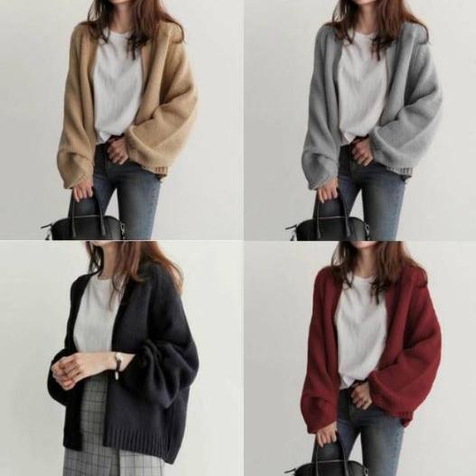 100% Aman Hopylovy Cardigan Outer Rajut Amelia / Outer Bahan Rajut Tebal Lengan Panjang Amelia Kekin