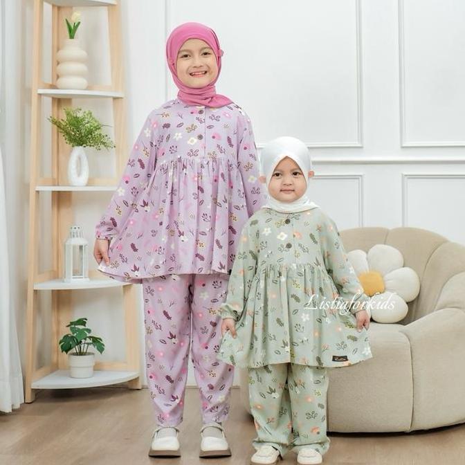 NEW ONE SET ANAK PEREMPUAN CALISTA - SETELAN CELANA ANAK PEREMPUAN 0-10 TAHUN BAHAN RAYON MOTIF PREM