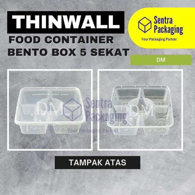 Dm 5 Sekat Bento 1000Ml Square / Thinwall / 5 Sekat Kotak Makan - Pack