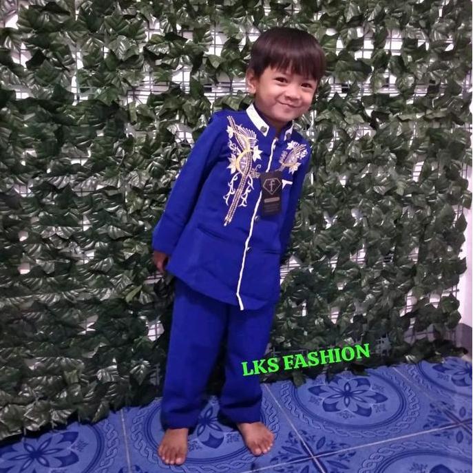 NEW JAS,KO SETELAN BORDIR ANAK LAKI  LAKI, KAIN HIGHTWITS BAJU MUSLIM ANAK TANGAN PANJANG HITAM NAVY