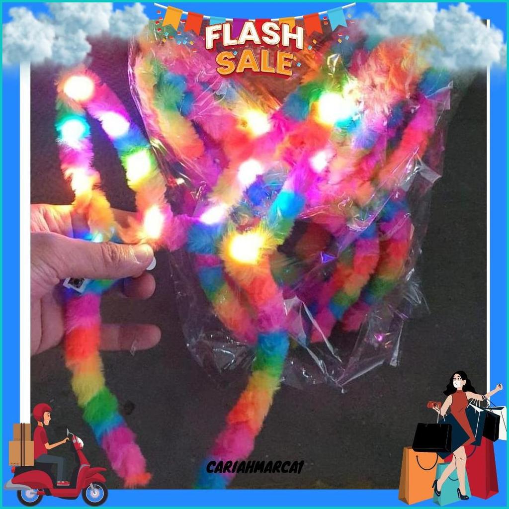 Bando Kelinci Bulu Led Rainbow Aksesoris Kepala Anak Perempuan Rambut Bandana Murah Berkualitas