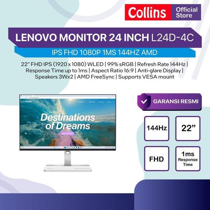 LENOVO MONITOR 24 INCH L24D-4C IPS FHD 1080P 1MS 144HZ AMD