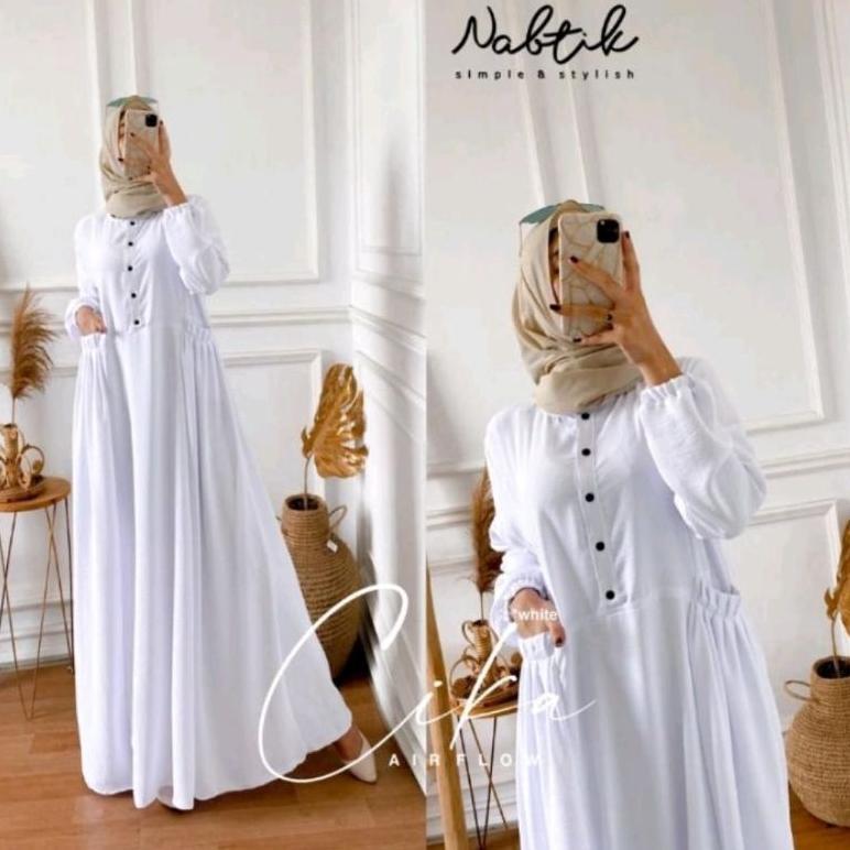 Promo Gamis Cika/ Gamis Cika Nabtik/Gamis Polos/ Gamis Putih Polos/Gamis Kringkle Air Flow/Gamis Kek