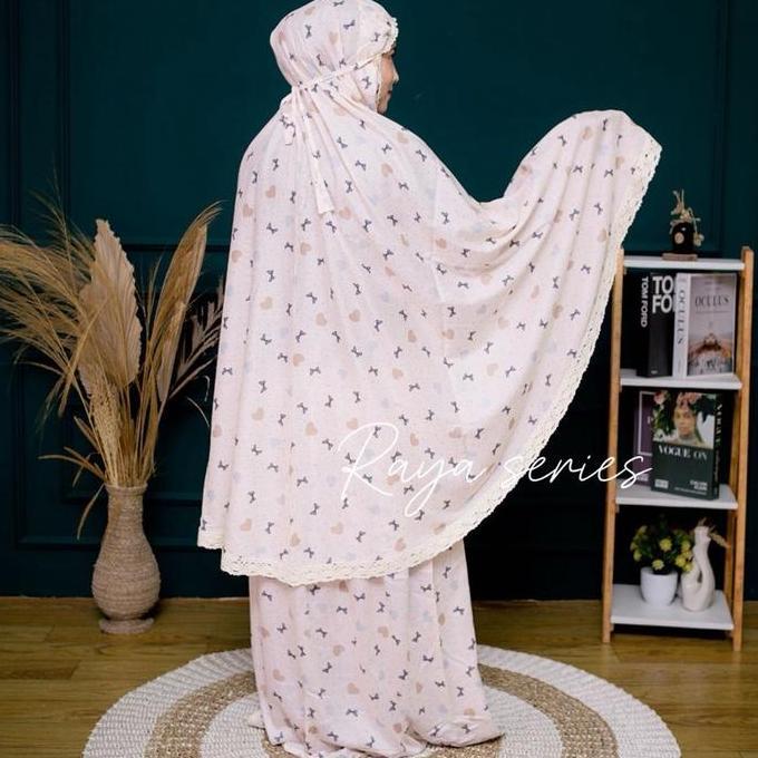 KL Mukenah 2in1 Rayon Motif Pita Love Dewasa Jumbo Bahan Rayon KBI Premium Dingin Lembut Cocok untuk