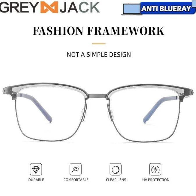 Murah Grey Jack Kacamata Antiradiasi Blueray Baahan Titanium Style Kotak Bisnis Fashion Pria & Wanit