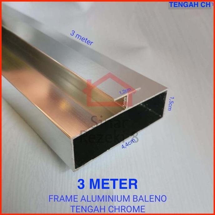 Frame Aluminium Tengah Chrome Profil Lis List Frame Kaca Lemari FT 45