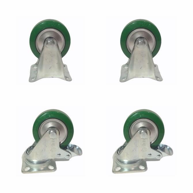 Roda Troli 6 Inch PU Merk HOD 1 Set (2 Mati 2 Hidup Rem)