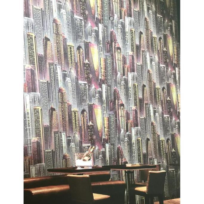 Wallpaper Dinding Korea Motif Gedung Kota Malam 3D Roll Besar