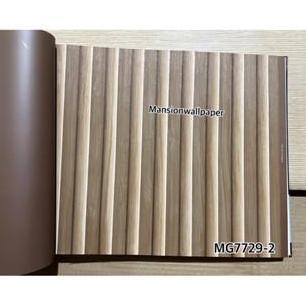 Wallpaper Dinding Korea motif WPC Kayu 3D Visual Coklat Abu Roll Besar 15M