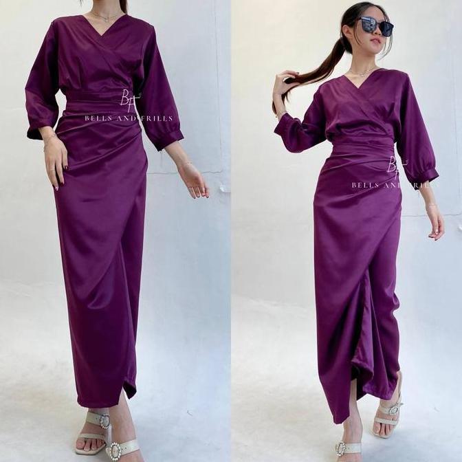 [ NAURA One Set Rok Lilit Satin + Kimono Blouse / Set Satin Wrap Skirt Kondangan / Oneset Satin Mode