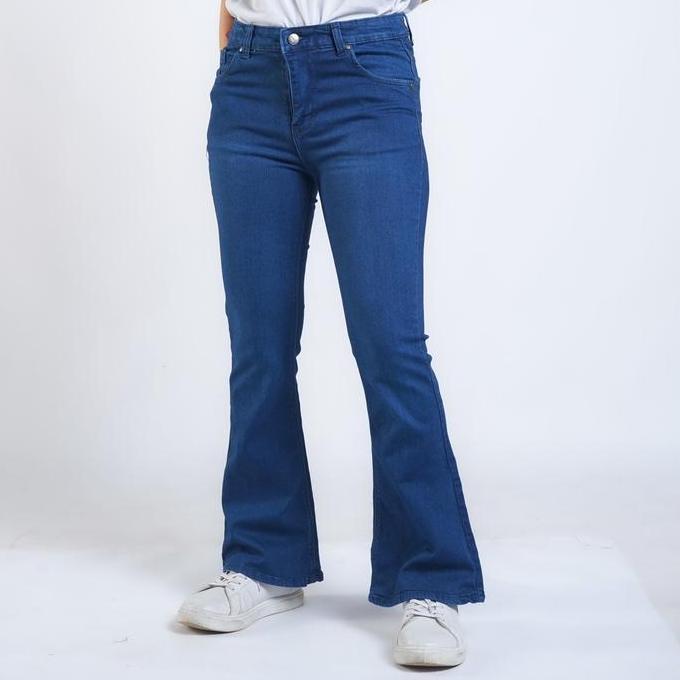 DLINE Celana Cutbray Jeans Panjang Wanita Longpant Denim Polos Fit XXL Bigsize Lexi Jean Biru Tua So