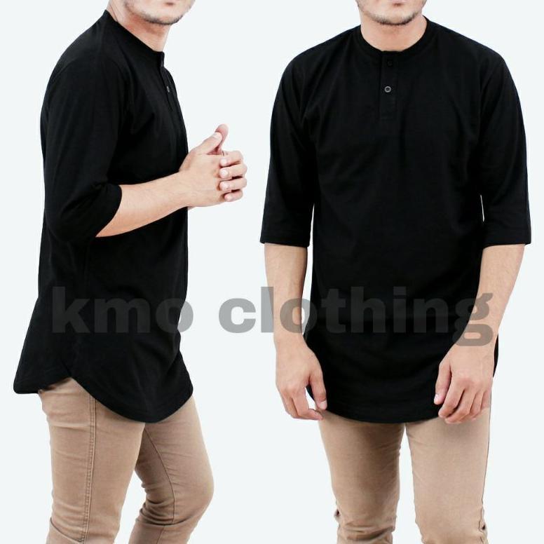 BESTPROMO GPB Kaos Kurta Pakistan Pria Muslim Lengan 3/4 t shirt loongline