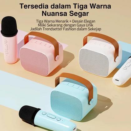 terbaru [cod] speaker bluetooth karaoke 2 microphone set salon bluetooth  speaker karaoke mini porta