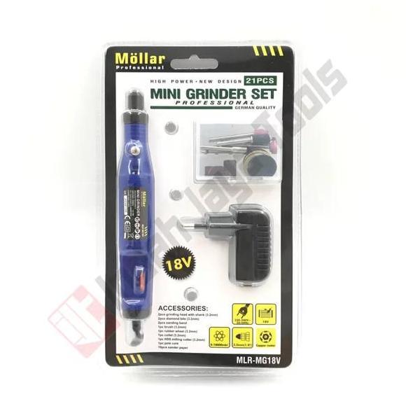 MOLLAR MLR-MG18V - Cordless Mini Grinder Set 21 Pcs Gerinda Bor Tuner