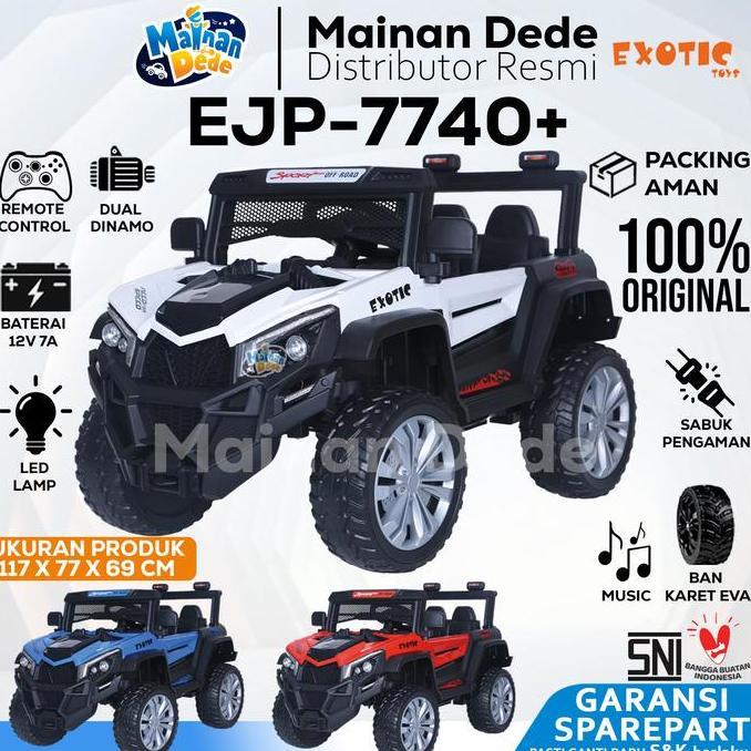 EXOTIC Mainan Mobil Aki Anak EJP7740+ BAN KARET EVA Baterai 12V 7AH Mesin Ganda 2x390Watt Mode Ayun 