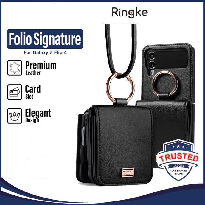 TERBARU - RINGKE Case Samsung Z Flip 4 Folio Leather Signature Wallet Card Ring