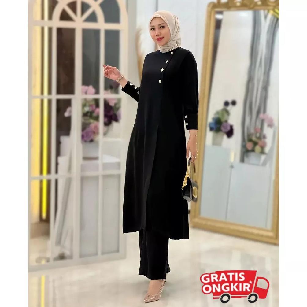 Big Sale Setelan Crinkel Airflow Premium Adeline Set Wanita Tunik Celana Kulot Saku Kanan Kancing Re