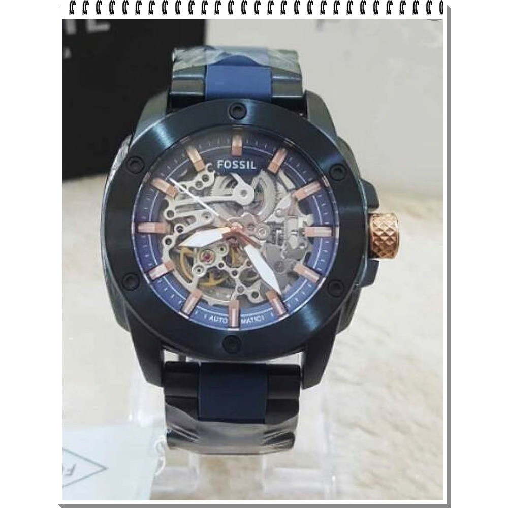 Fossil navy dial men's skeleton automatic watch ME3133