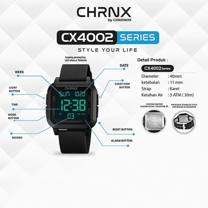 TERKINI CHRNX by CHRONOX Jam Tangan Digital Unisex Pria Wanita - CX4002 Rubber Watches TERKINI