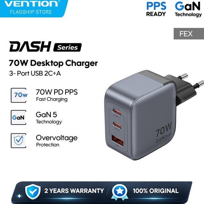 NEW VENTION GAN CHARGER GANDASH GAN DASH KEPALA ADAPTOR 20W 30W 45W 70W 100W PD PPS BUNDLING USB TYP