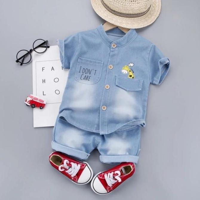 Setelan Baju  Kemeja  Denim Jerapah Anak Cowok  (1-4 Tahun)  Baju Anak Berkuaitas