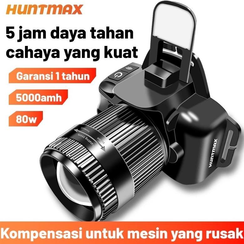 HUNTMAX senter kepala headlamp senter led cob lampu senter kepala powerbank baterai murah anti air