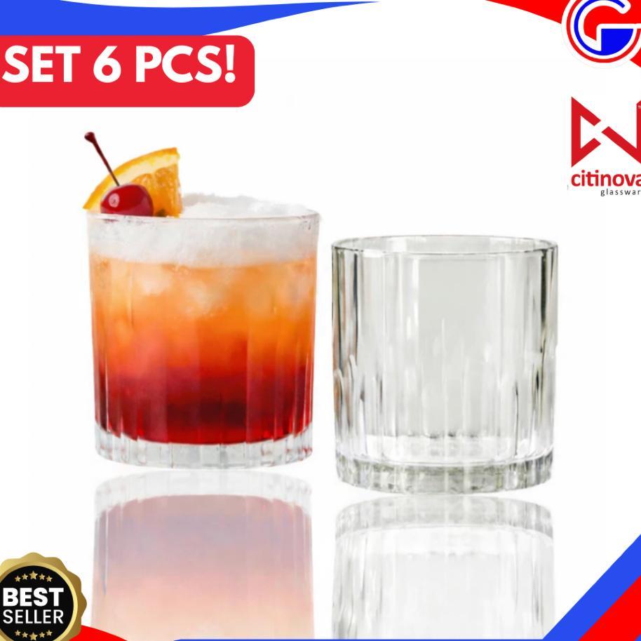 Gelas Kaca Set 6 Pcs Citinova Picca - Gelas Kaca Matcha Kopi Bening Tebal Pendek - Lowball Cafe Bar