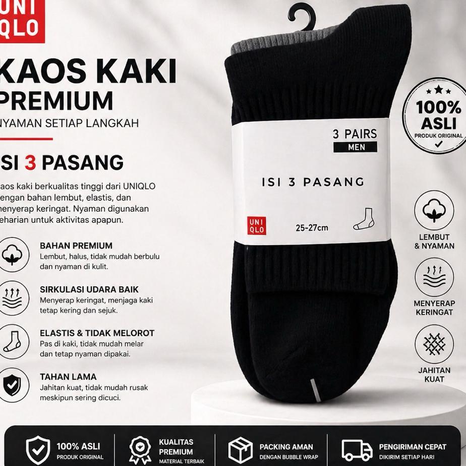 Kaos Kaki Pria Uniqlo Original Import Jepang - Isi 3 Pasang