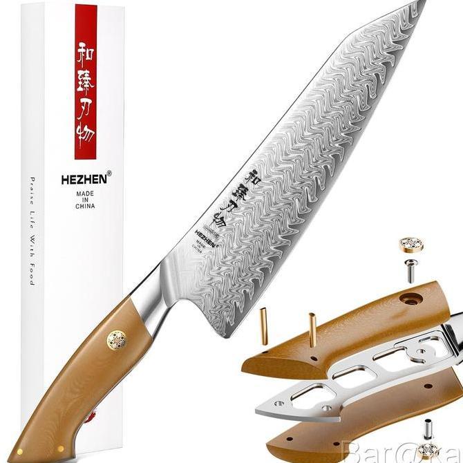 HEZHEN Elegant Series 8.5" Chef Knife | 67-Layer Damascus Steel & Linen Micarta Handle