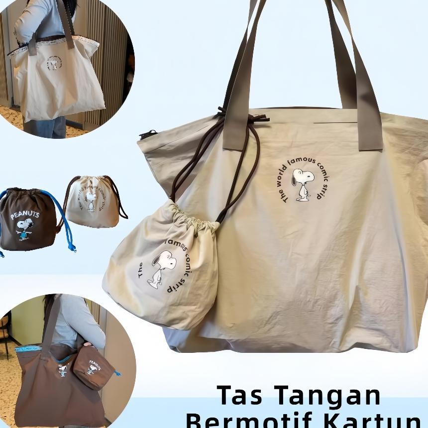 [Cod] Lucu Snoopy Tas Perjalanan Lipat Dengan/Tas Totebag Wanita Minimalis Terbaru/Tas Kanvas Lipat 