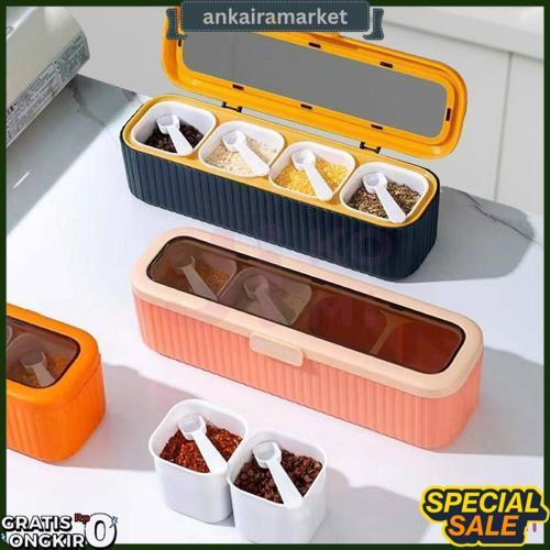 Set Kotak Bumbu Dapur 4 In 1 Minimalis Free Sendok Wadah Tempat Penyimpanan Bumbu Plastik - Ji Kuali