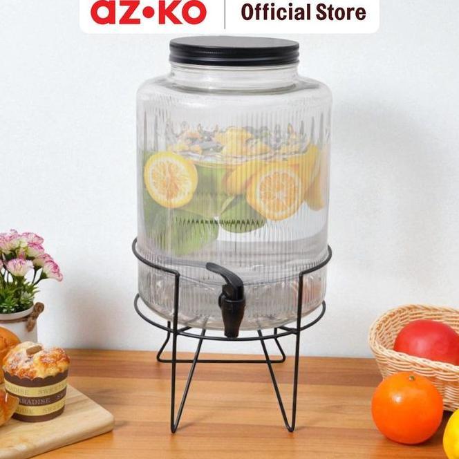 Azko Culinart 9 Ltr Luxor Dispenser Minuman Kaca Transparan Dengan Rak Dispenser Water Jug Tempat Ai