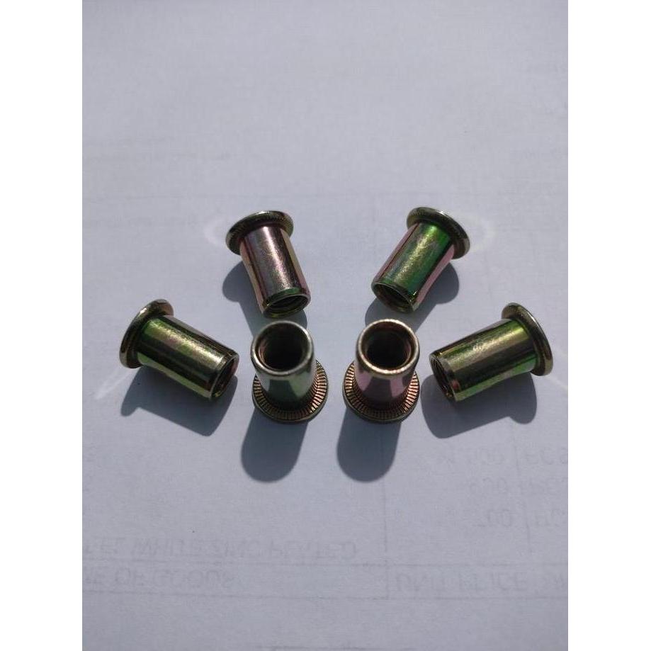 1PACK(100PCS) M6 MUR RIVET BODY POLOS BIBIR TEBAL BESI PLATING KUNING / RIVET NUT ROUND BODY / MUR F