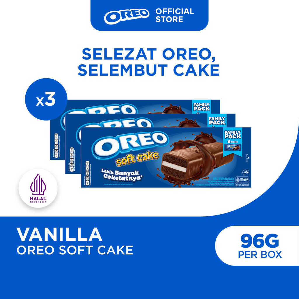 3pcs Oreo Soft Cake 96g, Kue Bolu Cokelat dengan Krim Rasa Vanila BONUS Stiker Barbie & Hot Wheels -