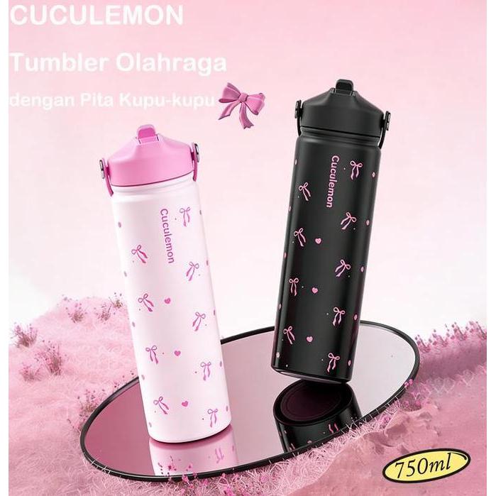 Lintangbagio9 - Cuculemon Tumbler Minum Olahraga 750ml Tahan Panas Dingin Anti Kebocoran Motif Pita 