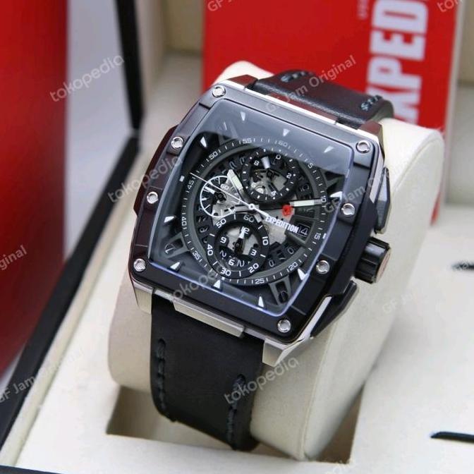 EXPEDITION E6815 E 6815 JAM PRIA ORIGINAL LEATHER STRAP SILVER BLACK