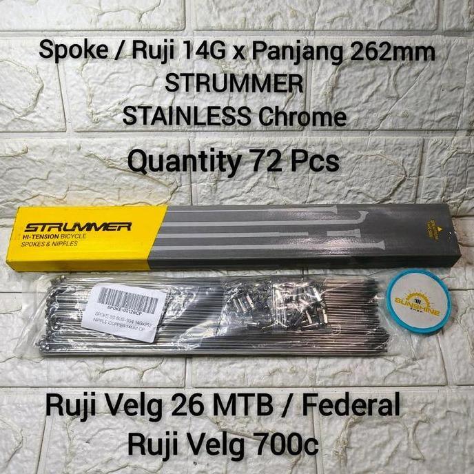 Spoke Ruji Jari 262 STRUMMER Stainless Chrome 14G x 262mm Rims 26 MTB Federal Velg Datar Dan Rim 700