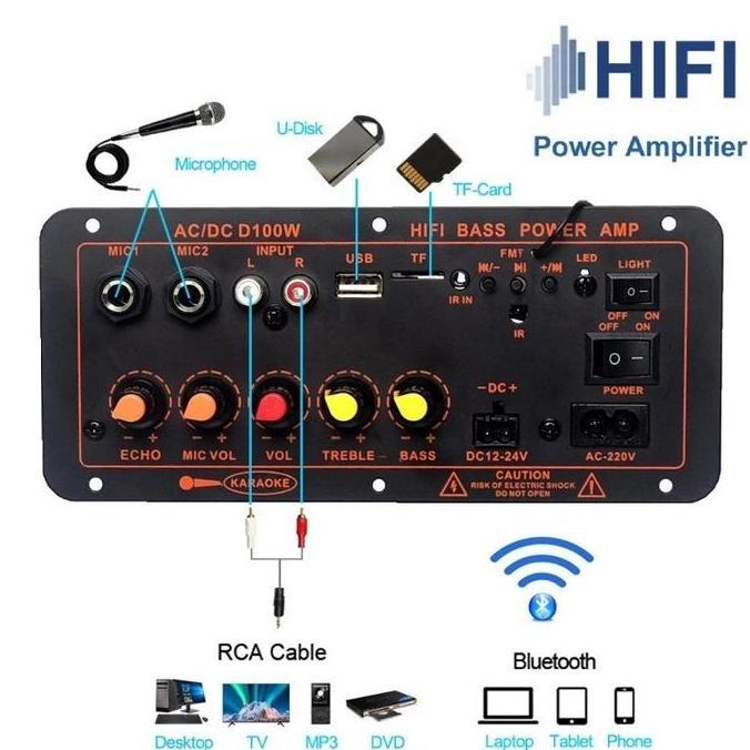 Promo D100 Amplifier Board Bluetooth 5.0 Subwoofer 10 Inch 12Inch Diy 300W Ac 220V 12V 24V Kit Mobil