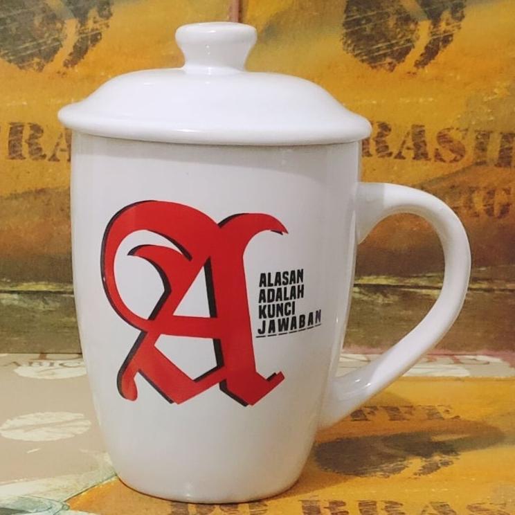 Mug Keramik +Tutup Mug Keramik Logo Permanen Seumur Pemakaian